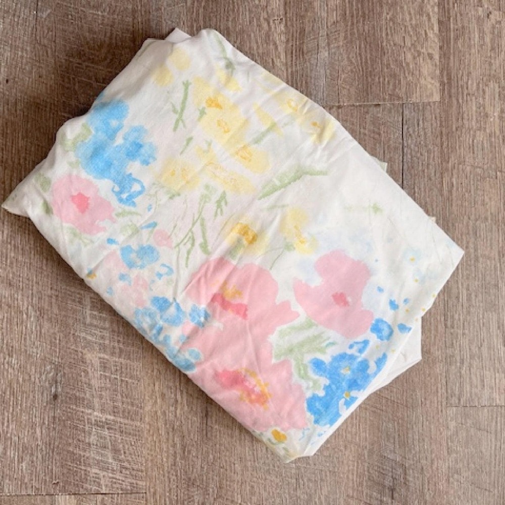 Vintage Full Size sheet Set watercolor Floral Sears Perma Prest - Picture 2 of 8